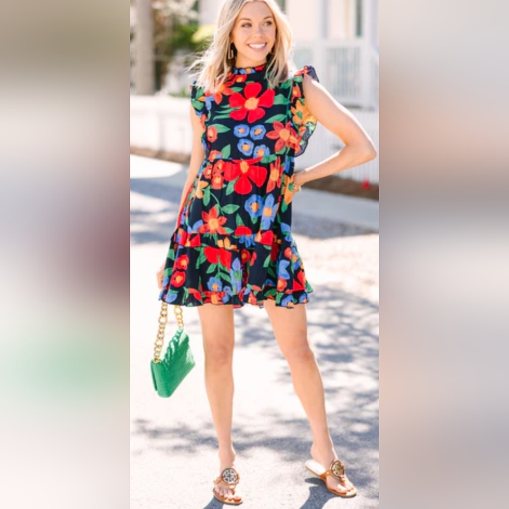JODIFL Floral Casual Dress - Red, Orange, Blue Size Large    NWT